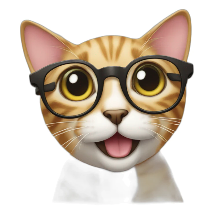 cat happy with glasses sticking her tongue out sticker