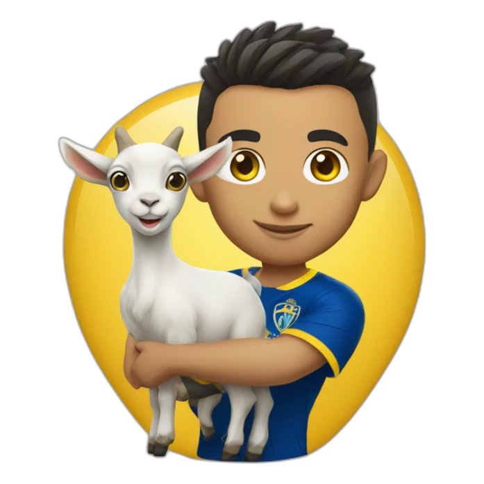 Ronaldo with alnassr shirt holding a goat sticker
