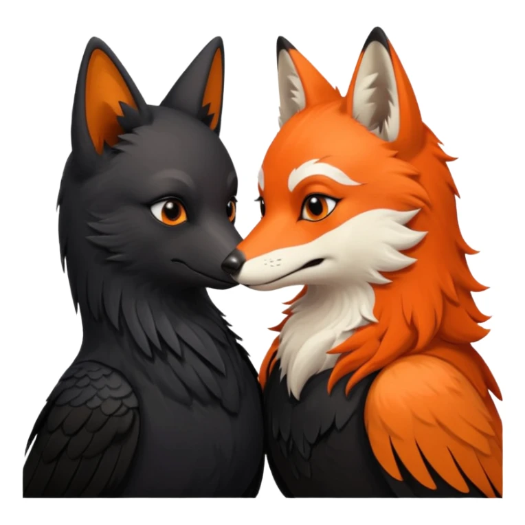 A female crow and a male fox kissing each other. sticker