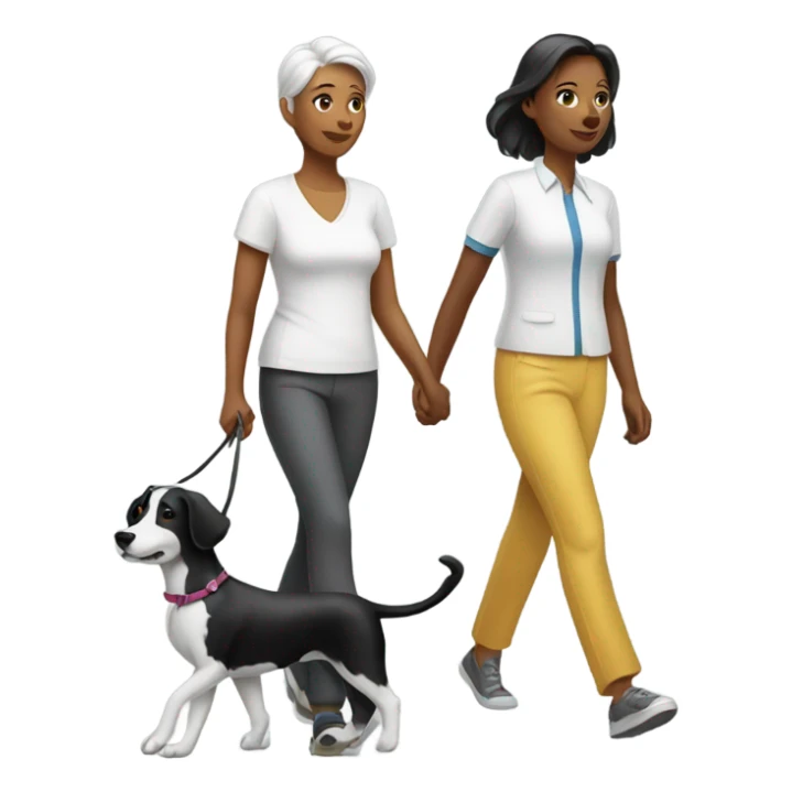 2 ladies walking a black and white dog sticker