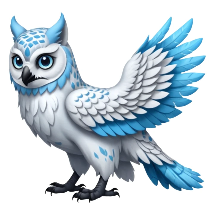Long-big-beaked scaly beautiful pretty realistic Gryphon-Griffin-Snow-Leopard-Arctic-Fox-Arctic-Wolf-Snowy-Owl-fusion-hybrid-animal-creature, full body sticker