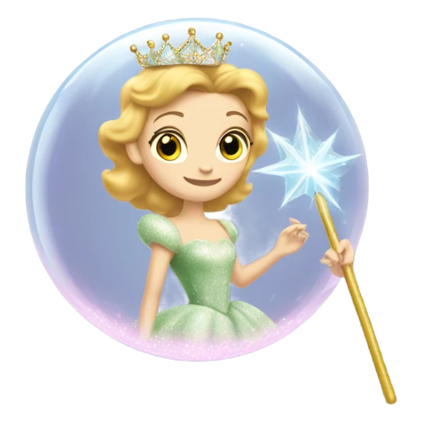 Glinda in a bubble wearing a crown and holding a magic wand sticker
