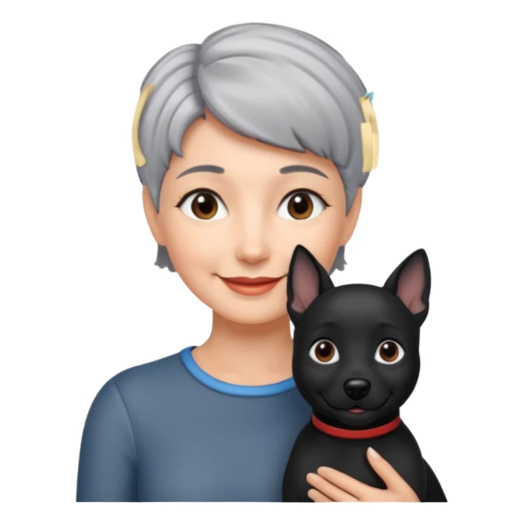 short gray haired woman with black dog sticker