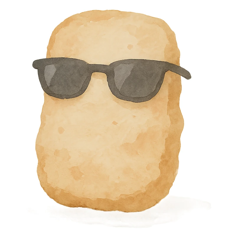 a chicken nugget with sunglasses, watercolor art style sticker