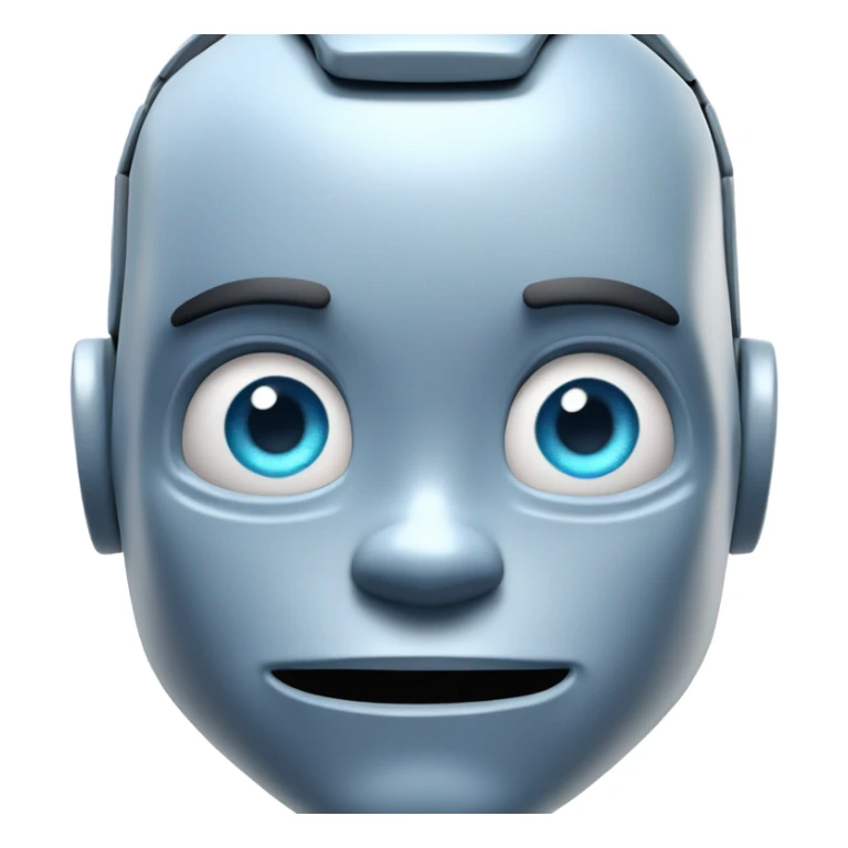 A Disney Pixar-style 3D render of a bodybuilder robot's face with blue eyes. show only the face. The robot has a confident, friendly expression sticker
