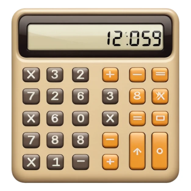 retro calculator, beige body, chunky buttons, digital display sticker