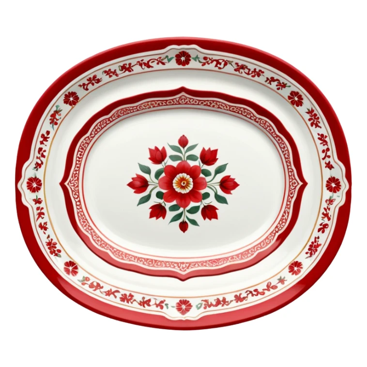 antique porcelain white and red platter  sticker