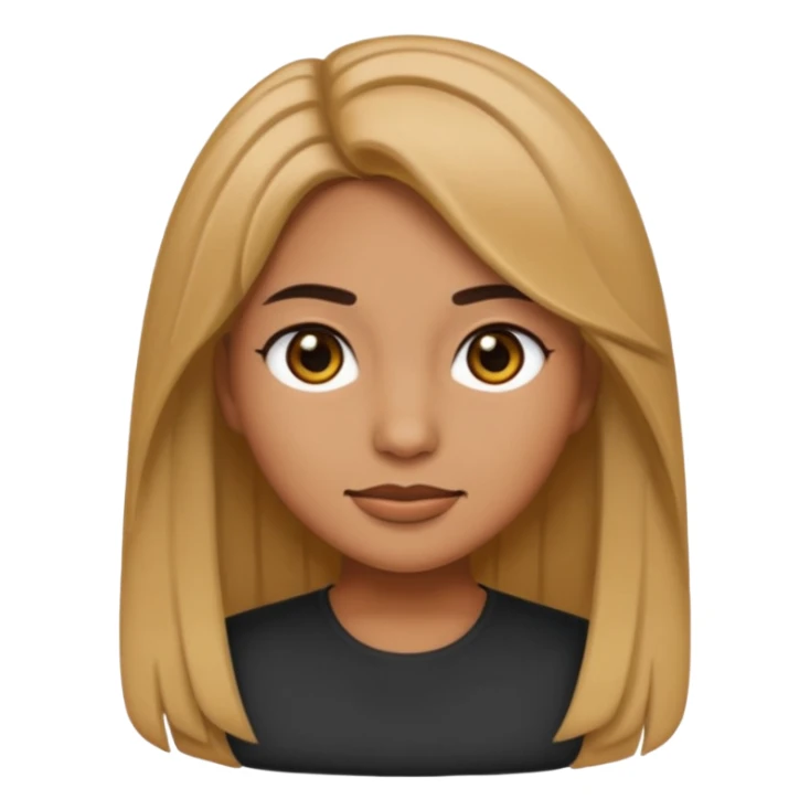 female emoji with tan skin, medium-length hair, black eyes sticker