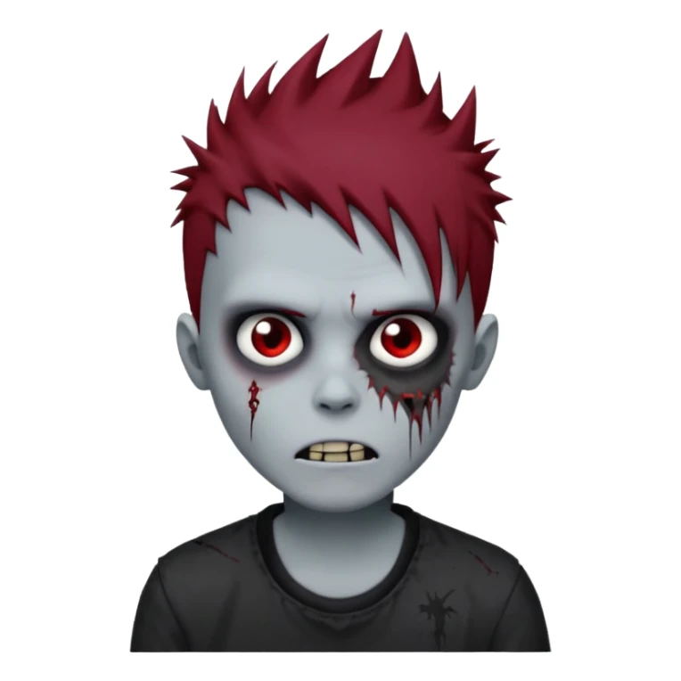 zombie boy with dark red spiky emo hair and black shirt sticker