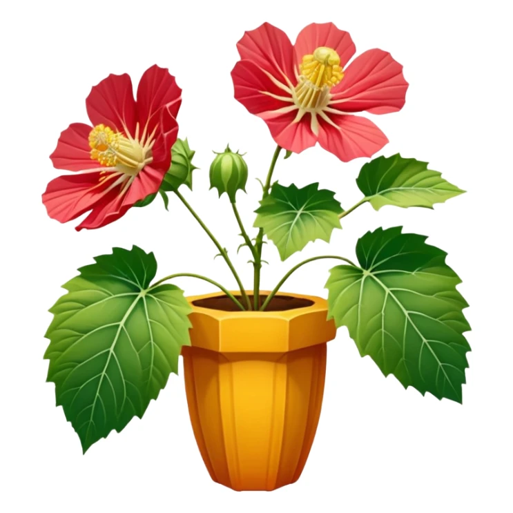 Hyperrealistic, detailed, colorful, isolated Abutilon in full bloom, 4k hd professional quailty, 300 dpi, 2800x2800 pixels, no emoji icons, no emoji faces, still life sticker