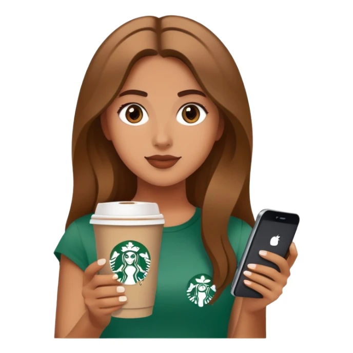 A tan girl with a Starbucks coffee  scrolling in her phone sticker