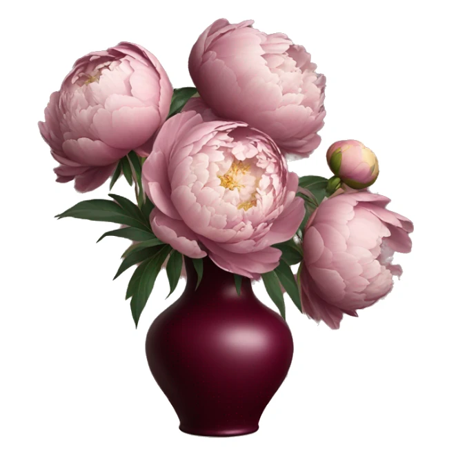 biege peonies in burgundy vase sticker