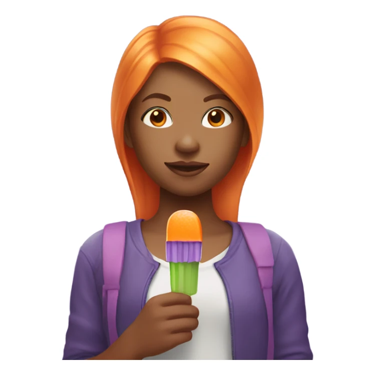 A girl with orange hair holding a purple popsicle  sticker