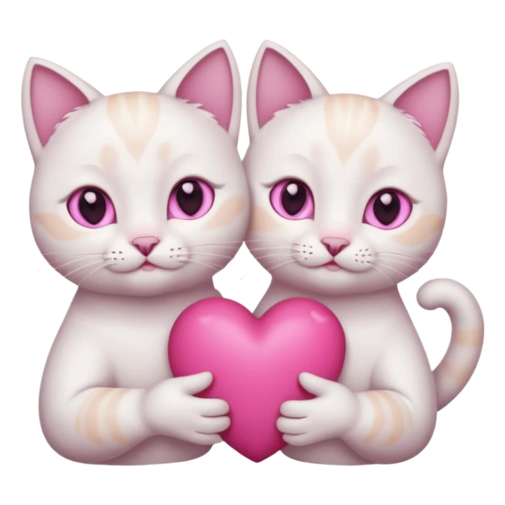 white with pink eyes tow cats hands holding a pink heart sticker