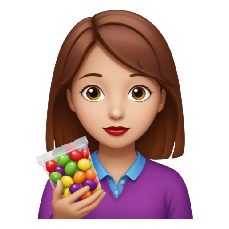 girl with brown hair holding wild berry skittles sticker