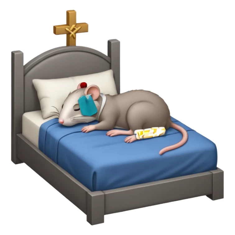 Rat sleeping In bed with zzz and a crucifix with him sticker
