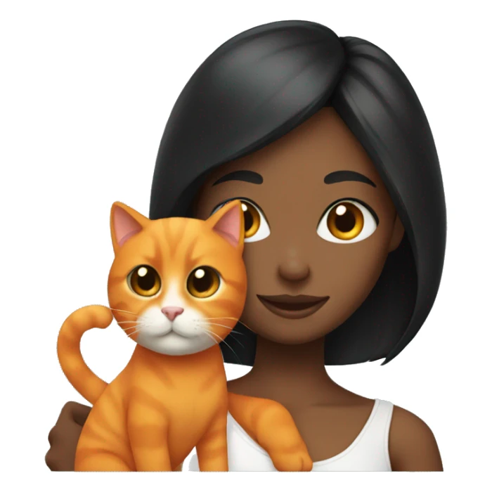 black hair girl holding a orange cat sticker