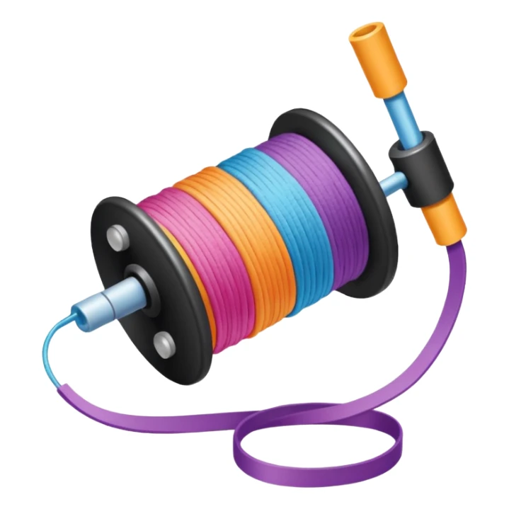 showing a hand neatly winding thread around a spool, yarn reel, or cable roll — showing the action of wrapping or coiling something around — smooth motion lines indicating circular movement, clean colorful emoji-style design sticker
