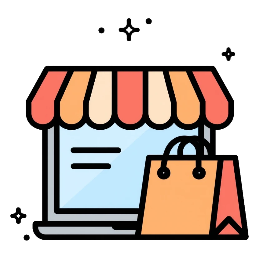 online shop storefront with shopping bag icon sticker