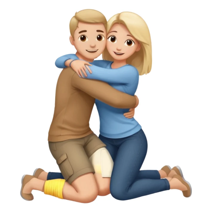 man on knees facing woman hugging her waist sticker