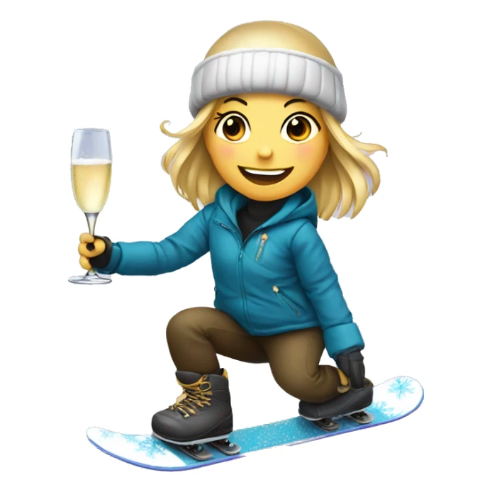 Girl on snowboard with champagne bottle sticker