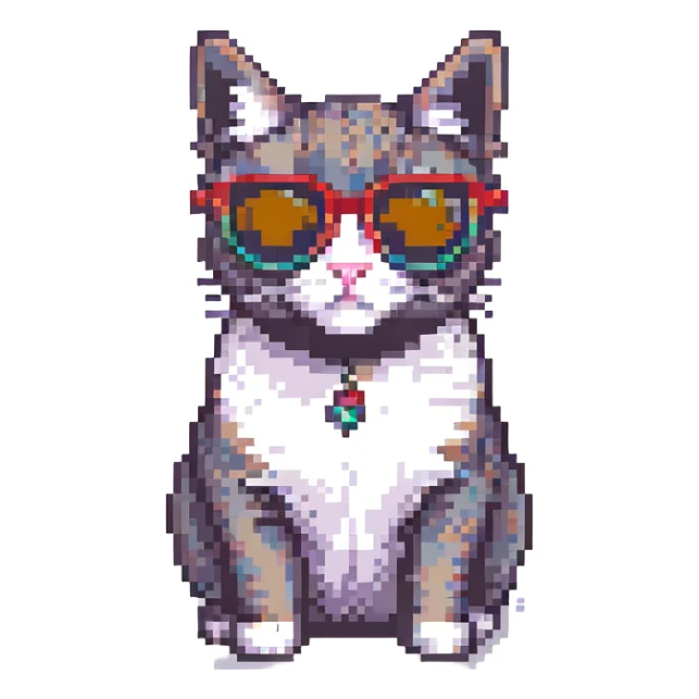 cat wearing sunglasses, retro and playful sticker