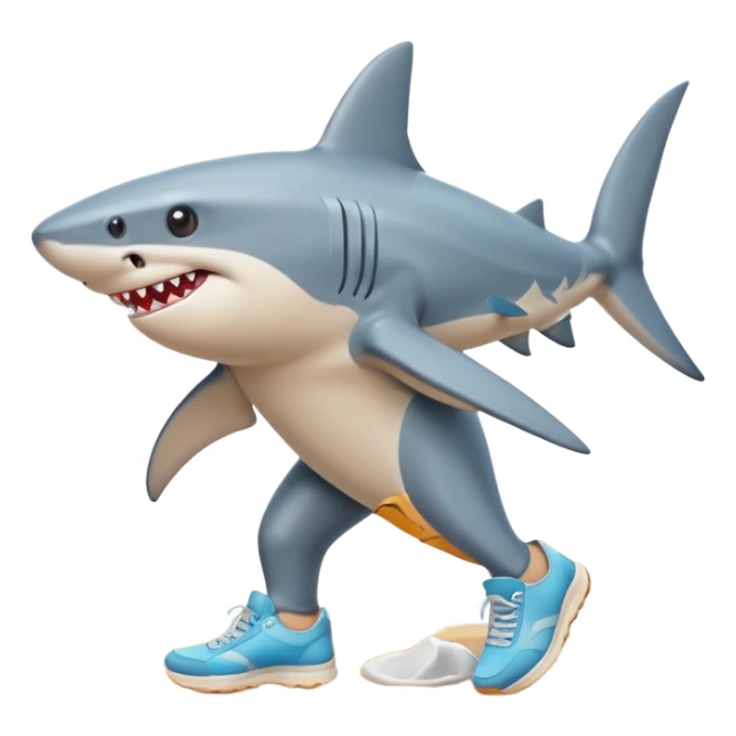 Tiburón con tenis caminando en la arena sticker