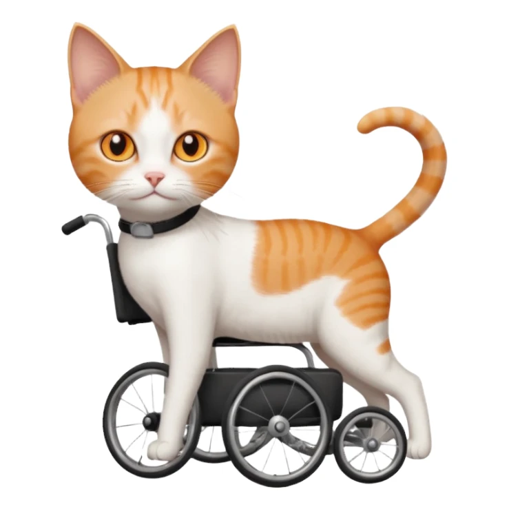 full body small short hair ginger and white cat with orange eyes walking in a wheelchair for cats sticker
