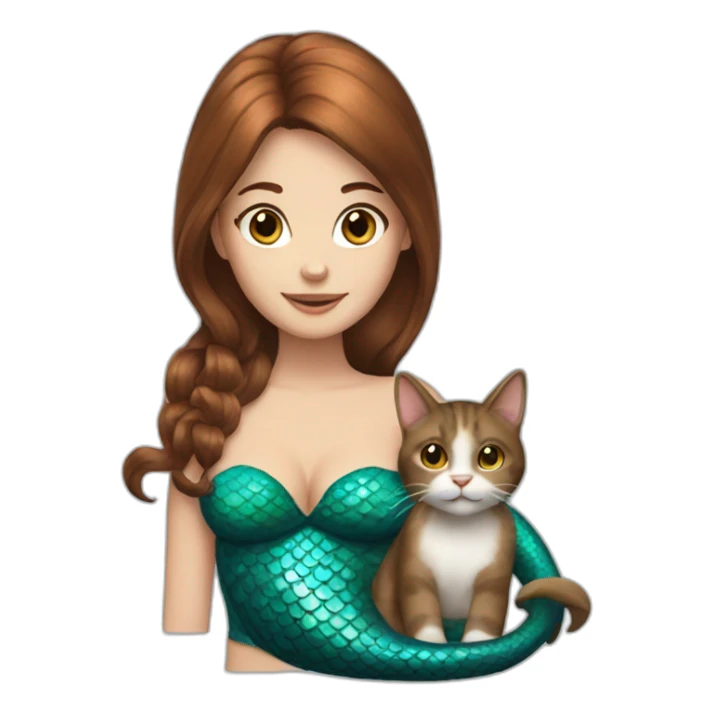 Mermaid with brown hair marries a cat sticker