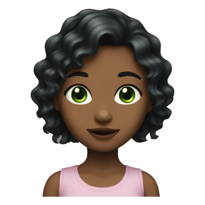 Girl with blackwavy hair, green eyes, sticker