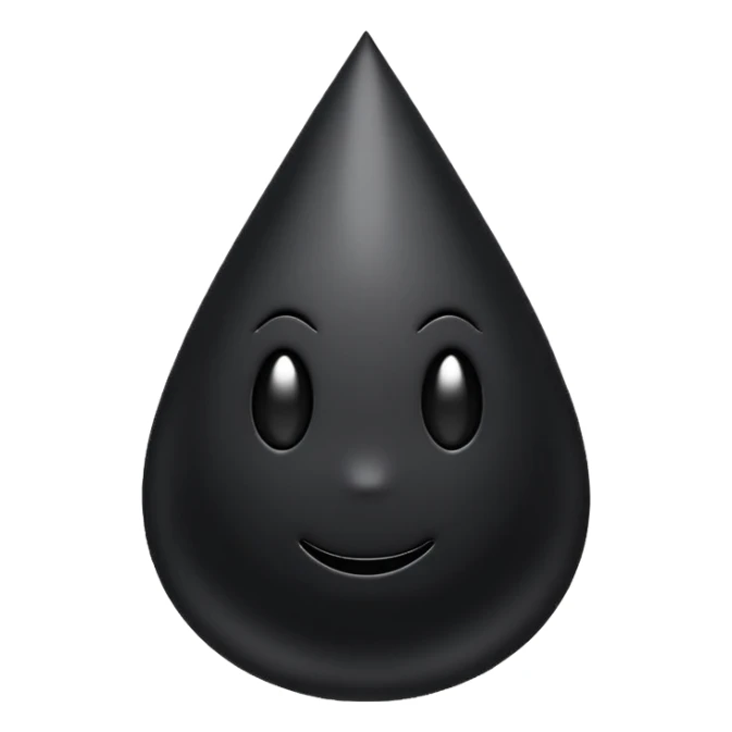 Minimal emoji, gothic teardrop sculpted from solid black metal, smooth reflective surface, heavy symbolic form, no glow, no neon, flat emoji style, centered, transparent background sticker