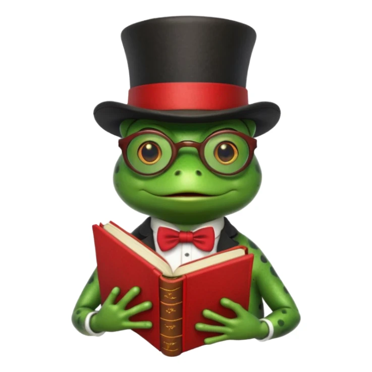 frog wearing top hat with glasses and red book sticker