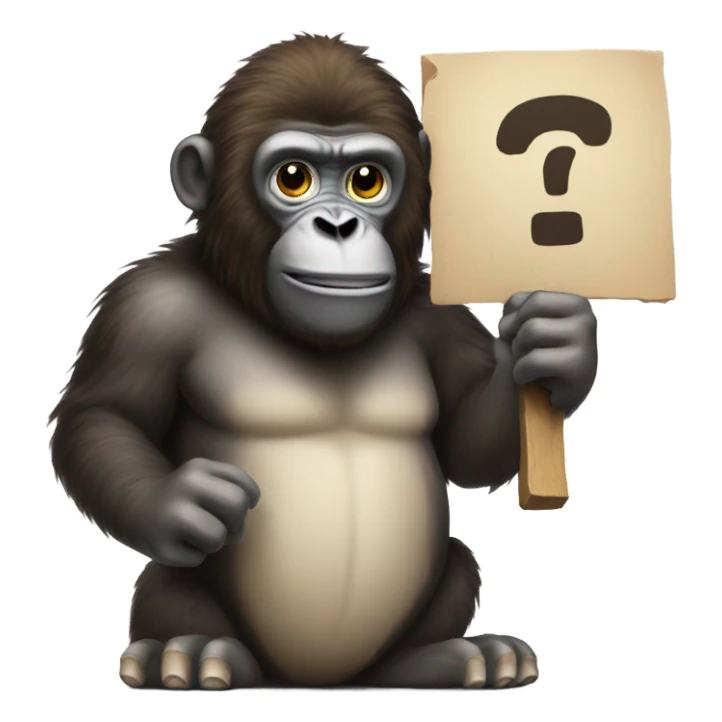 Ape holding up sign with exclamation mark sticker
