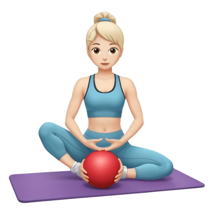 generate a pretty woman doing pilates on a mat with a small ball sticker