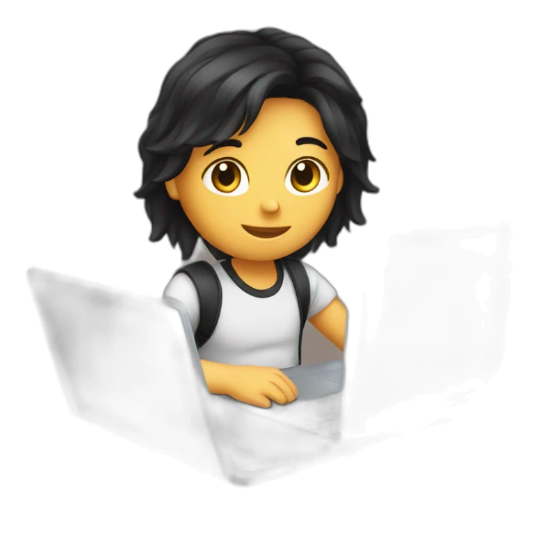 student study on laptop with black hair sticker