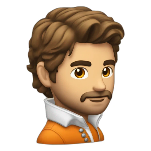 Hombre rubio con peinado o de cola de caballo chaqueta naranja  sticker