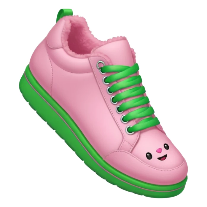 fluffy pink line with a smile and green shoes sticker