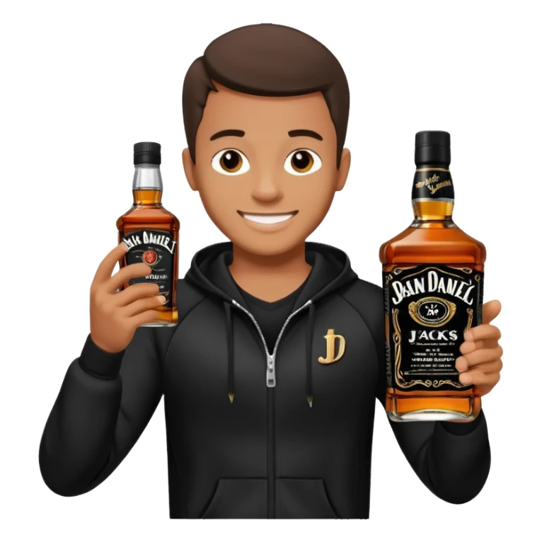 Junge mit schwarzen Jogginganzug und Jacky Flasche in der Hand sticker