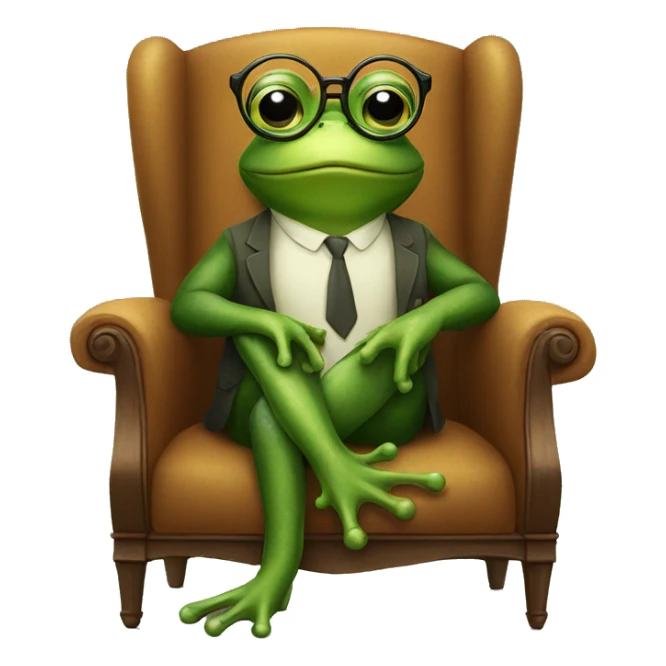Anthropomorphic Frog wearing glasses sitting down on a chair sticker