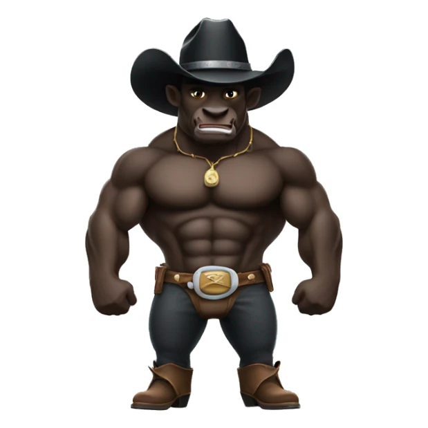 A Muscular black bull wearing cowboy hat sticker