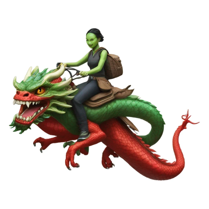 Photo realistic, alien female green,  on red china dragon sticker
