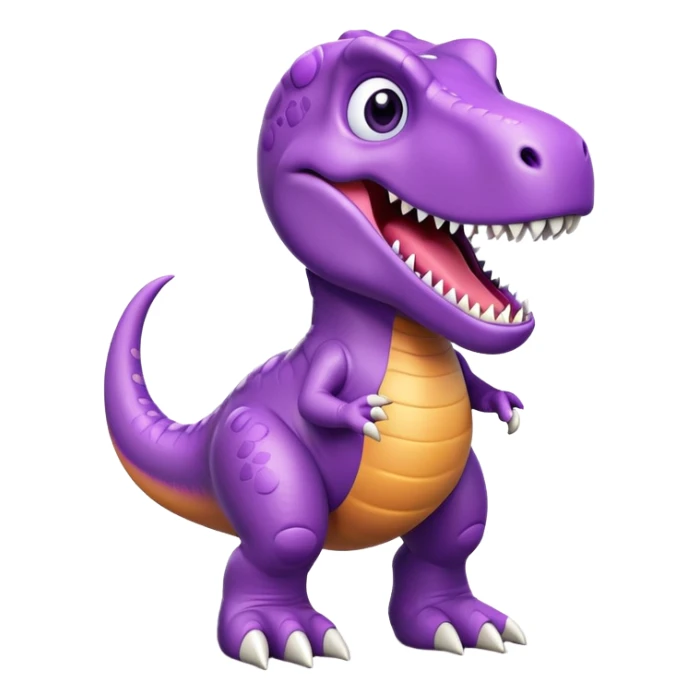 A purple toy T-Rex dinosaur with a happy expression and short arms sticker