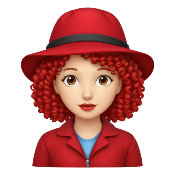 curly hair woman with red hat sticker