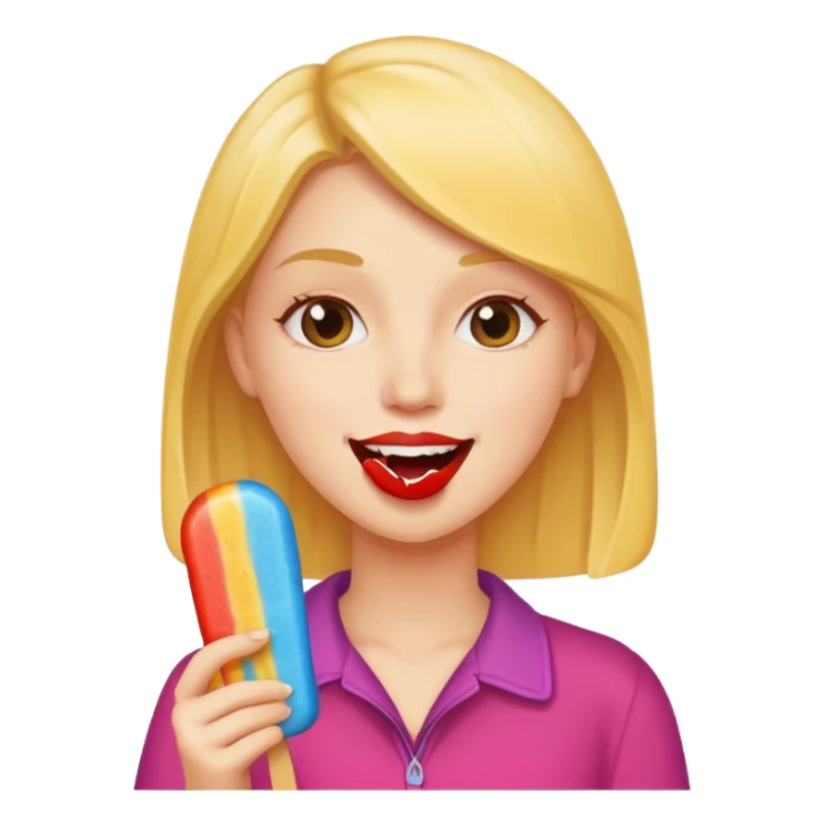woman eating a popsicle, cheerful and simple sticker