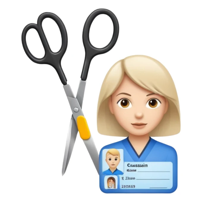 Scissors cutting an ID card in 2 parts.hyper realistic sticker