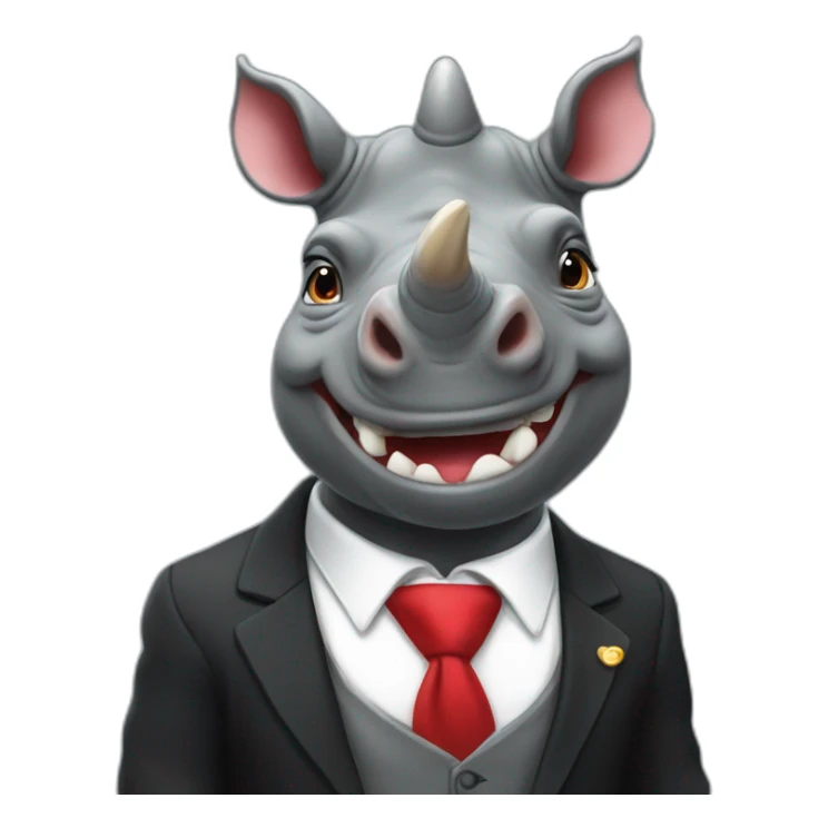 happy swag rhino wearing black suit with red tie sticker
