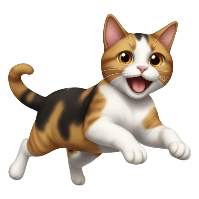 A calico cat jumping on a dark brown fat tabby cat sticker