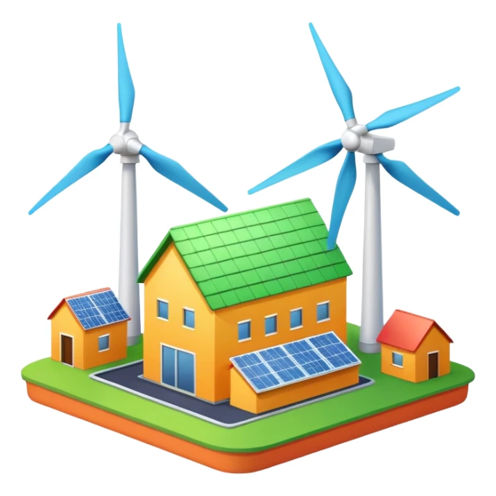 green-roofed factory with a wind turbine, clean and colorful sticker