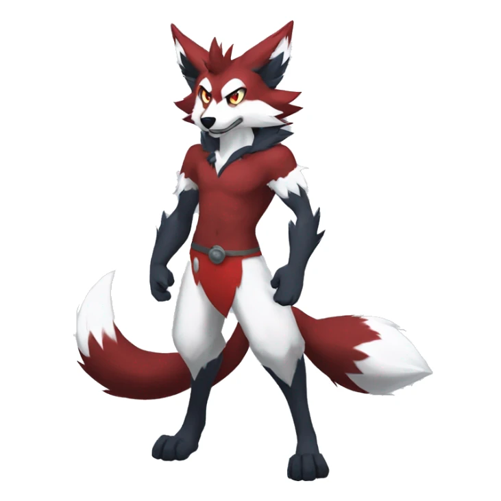 Anthro-Lycanroc-Red-White-Werewolf-Midnight-form Full Body sticker