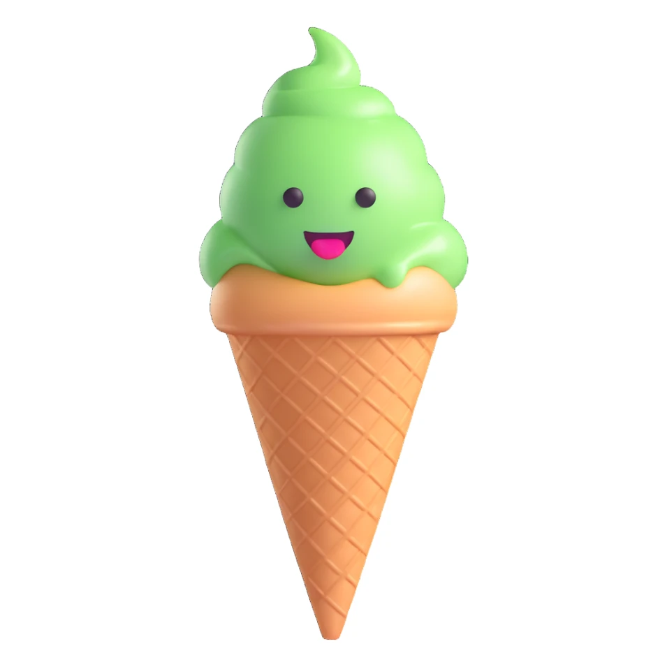 ice cream with a green ball, 3D emoji style sticker